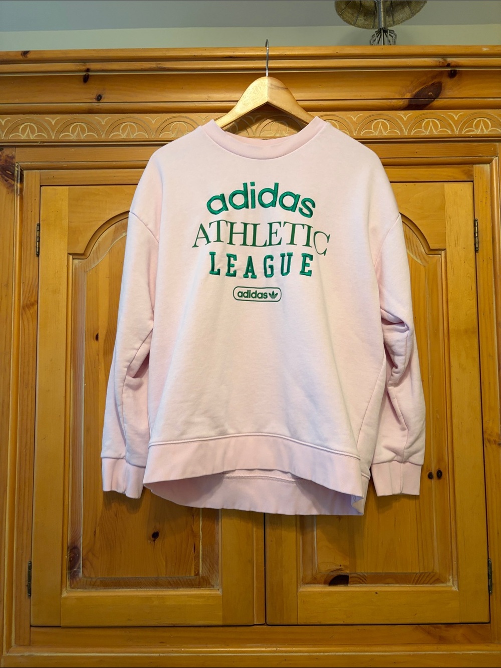 adidas Pink Crewneck Sweatshirt with Green Athletic League Logo